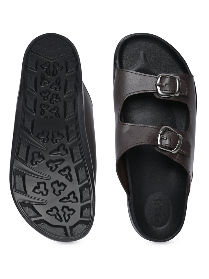 Regal Brown Men Textured Leather Sandals