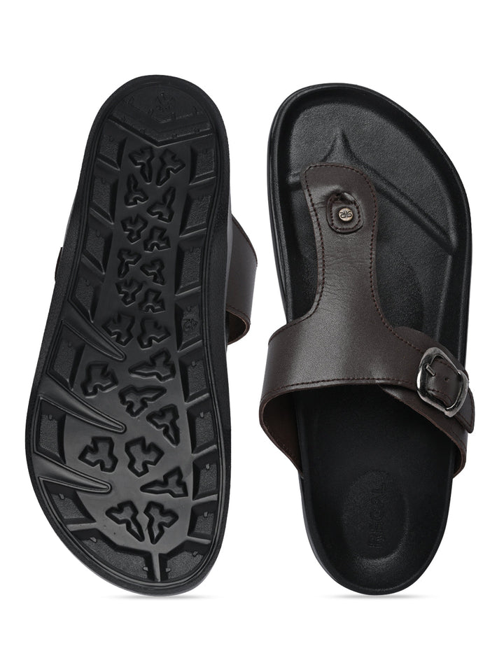 Regal Brown Men Textured Leather Sandals