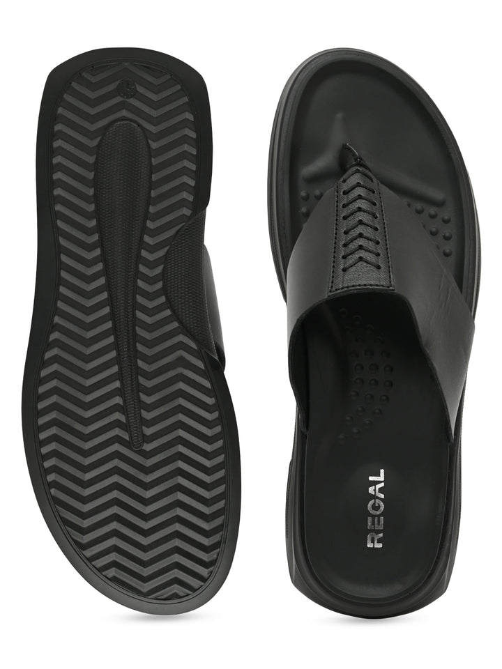 Regal Black Men Casual Leather Sandals