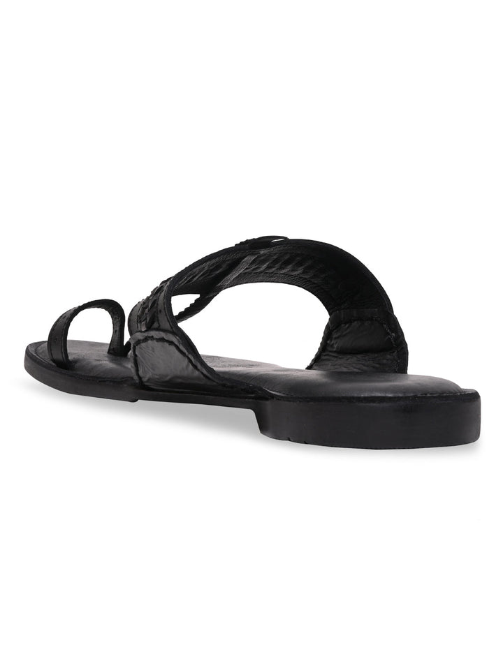 Regal Black Men Leather Casual Kolhapuris