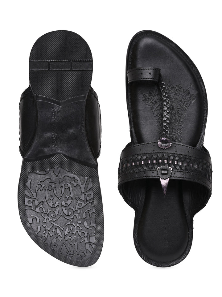Regal Black Men Leather Casual Kolhapuris