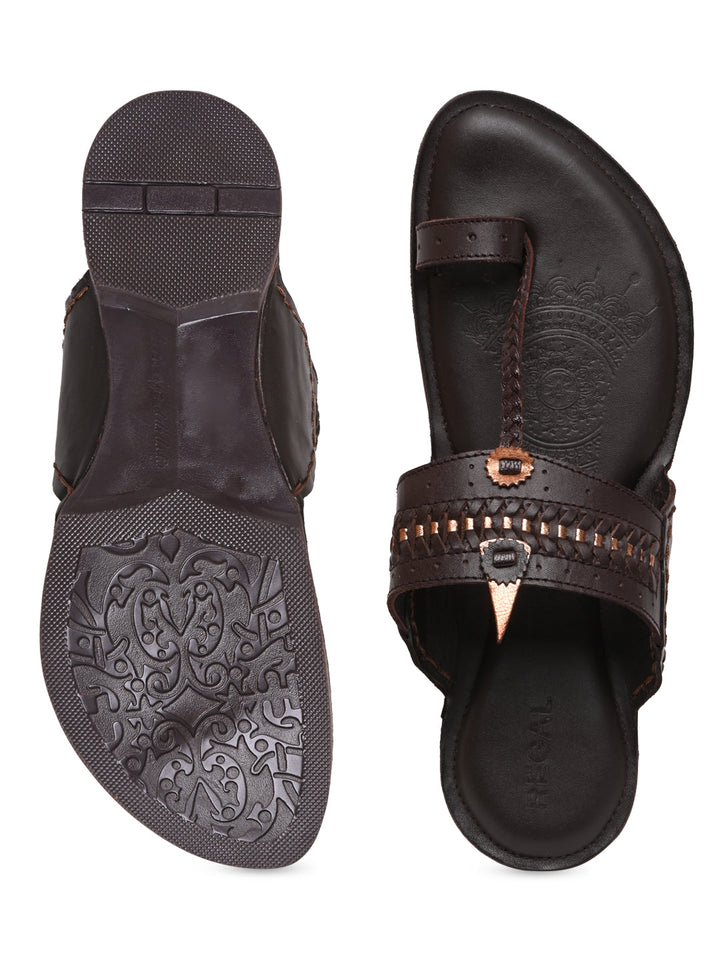 Regal Brown Men Leather Casual Kolhapuris