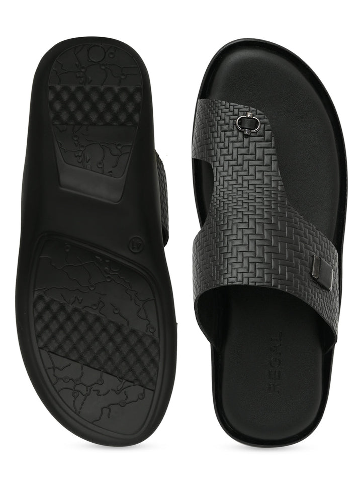 Regal Black Men Leather Woven Sandals