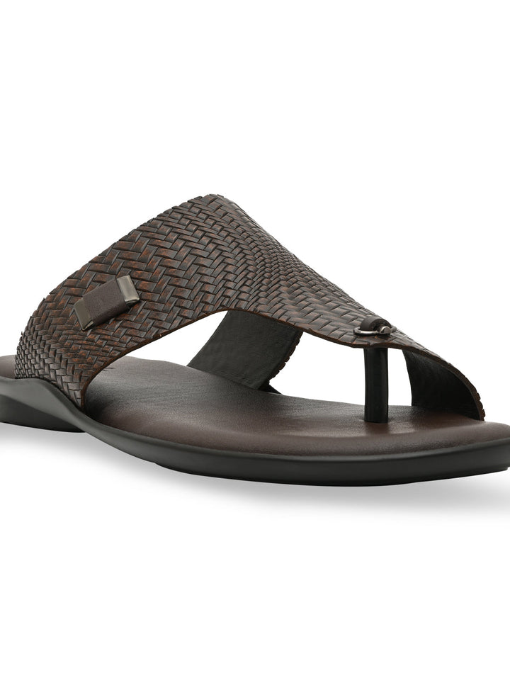 Regal Brown Men Leather Woven Sandals