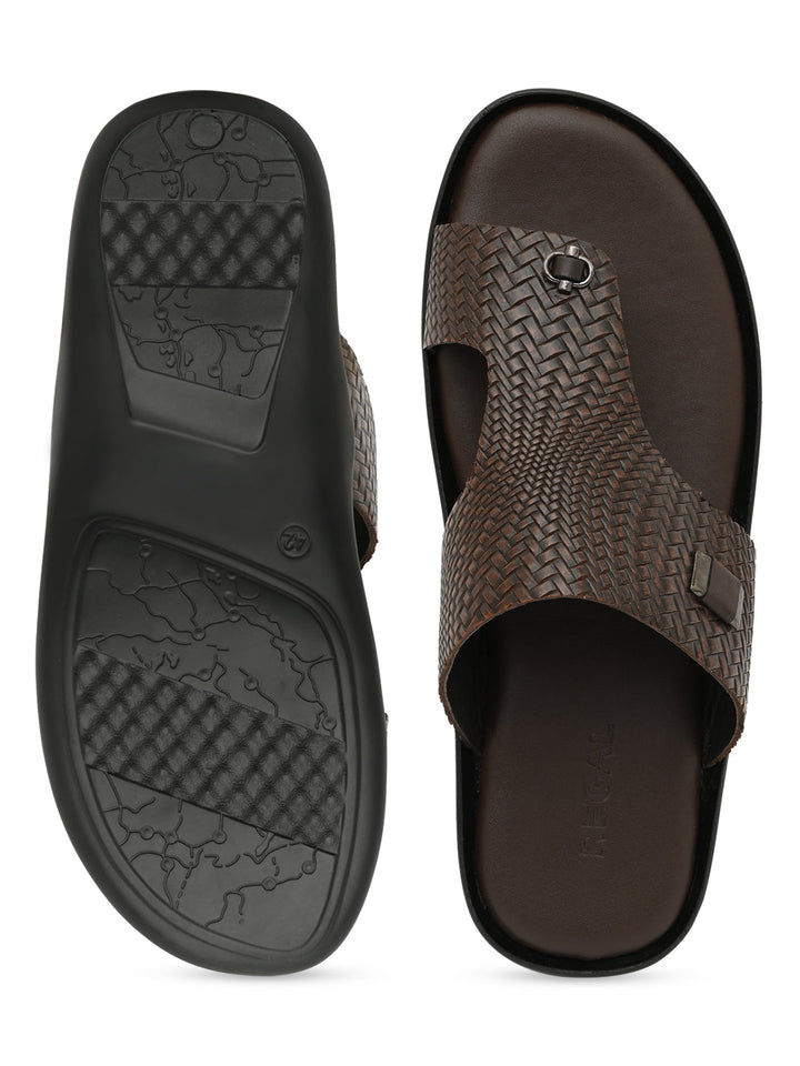 Regal Brown Men Leather Woven Sandals