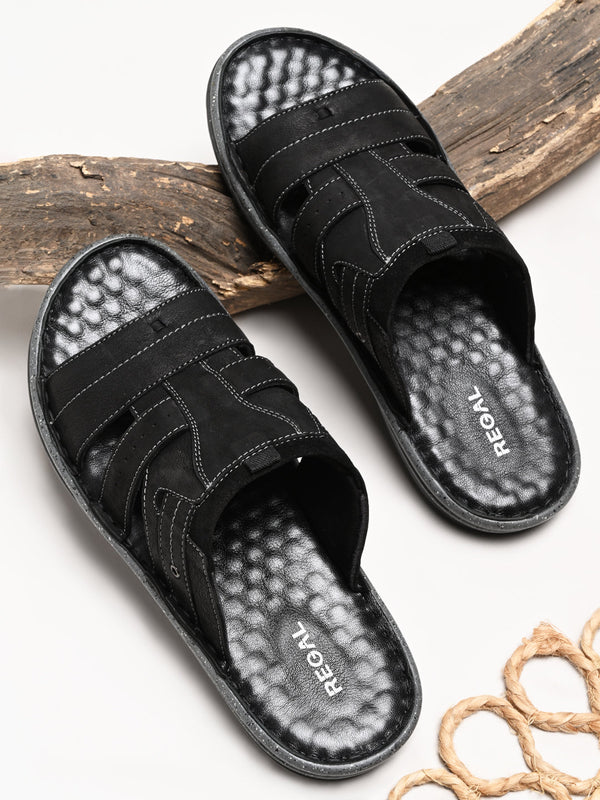 Regal Black Men Casual Leather Sandals