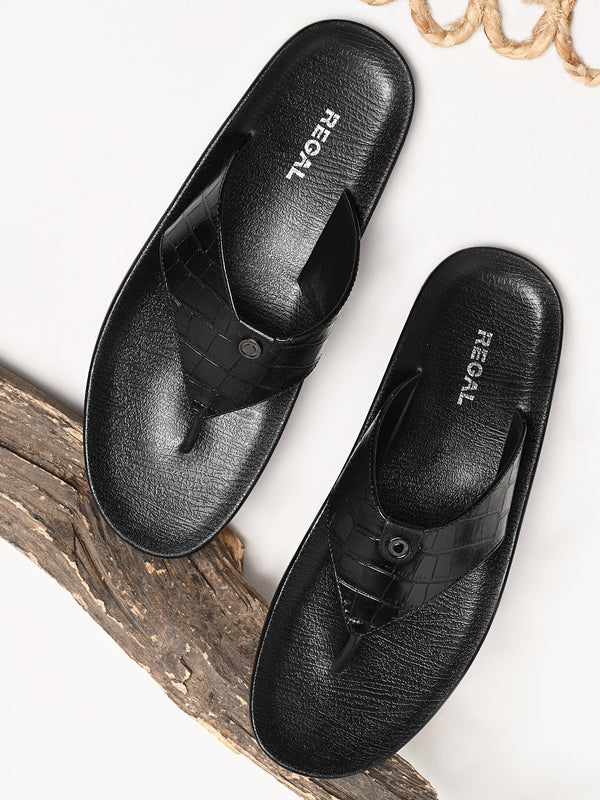 Regal Black Men Croco Leather Sandals