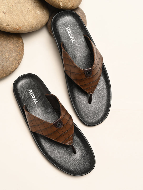 Regal Brown Men Croco Leather Sandals
