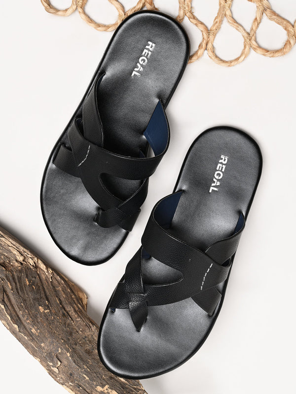Regal Black Men Leather Sandals