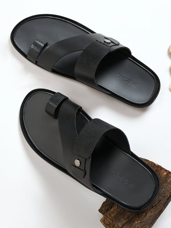 Regal Black Men Textured Leather Sandals