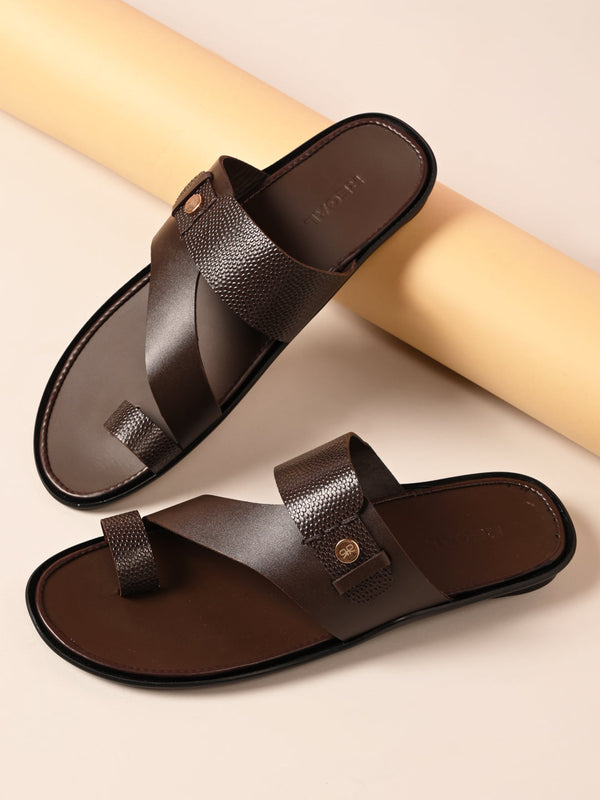 Regal Brown Men Textured Leather Sandals