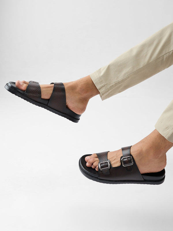Regal Brown Men Smart Casual Textured Leather Sandals