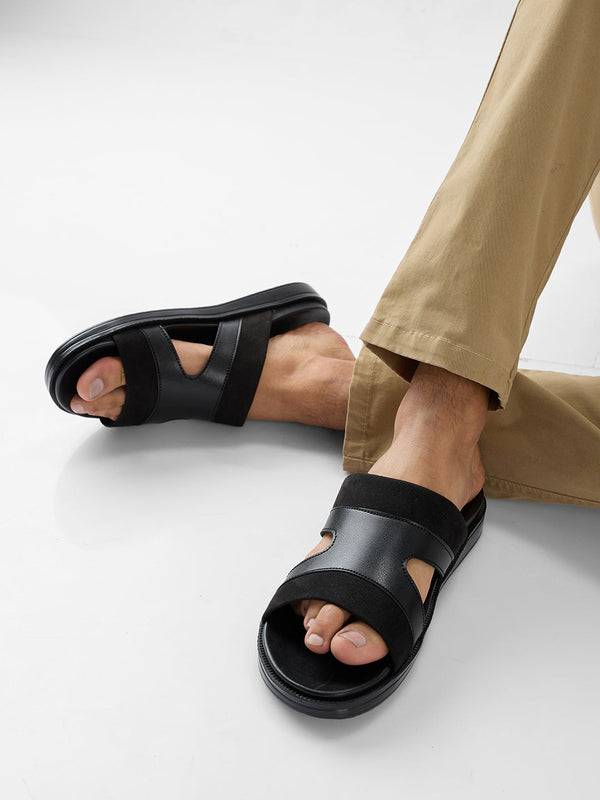 Regal Black Men Smart Casual Suede Combo Sandals
