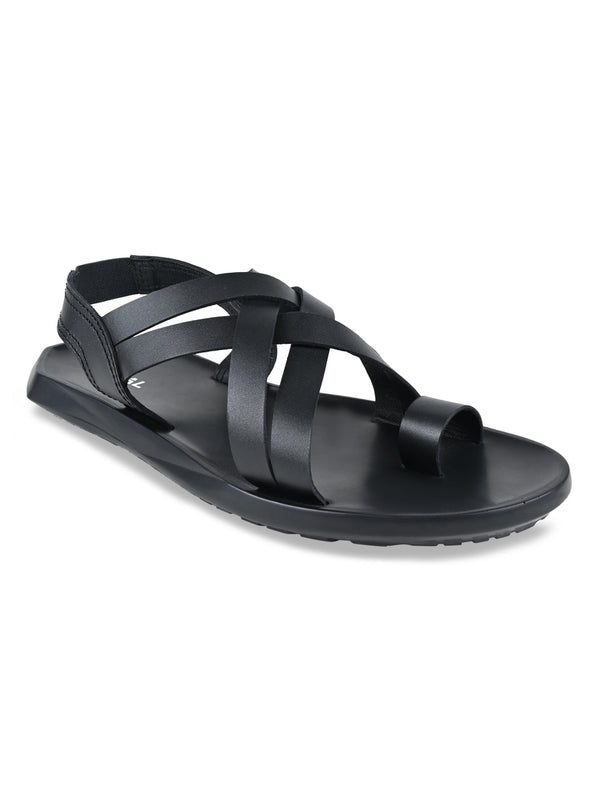 Regal Black Men Strappy Leather Sandals