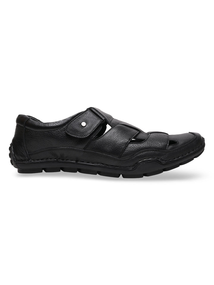 Regal Black Men Leather Casual Fisherman Sandals
