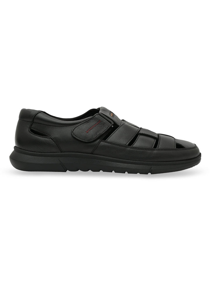 Regal Black Men Leather Casual Fisherman Sandals