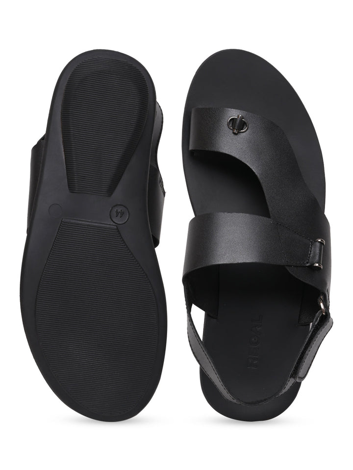 Regal Black Men Leather One Toe Sandals