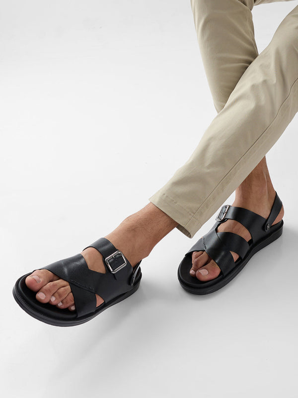Regal Black Men Smart Casual Leather Sandals