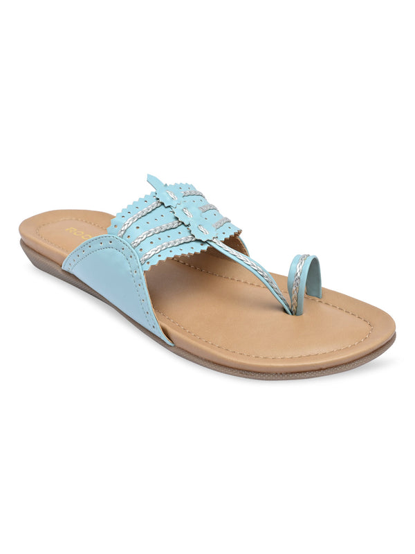 Rocia By Regal Blue Women Casual Kolhapuri Flats