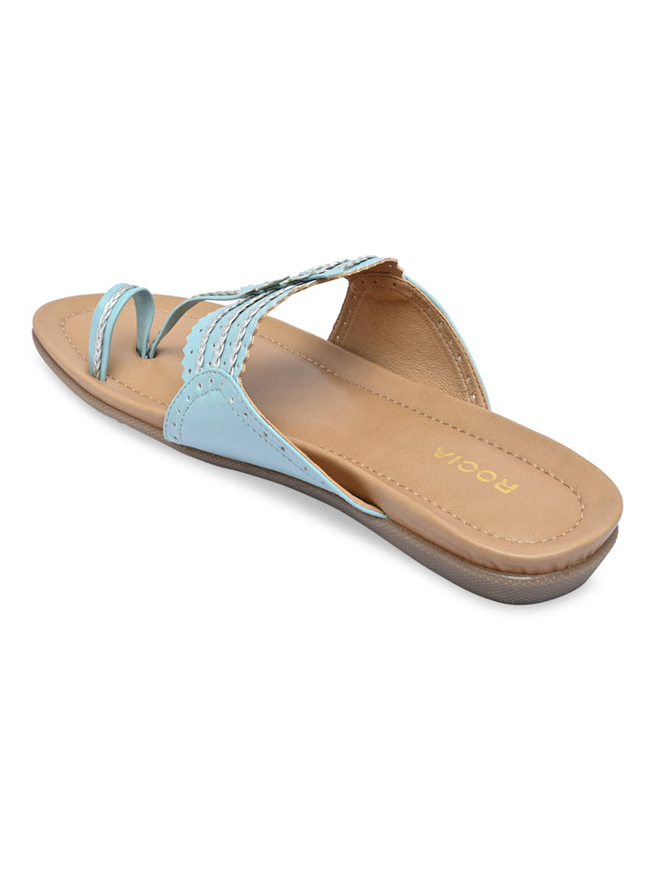 Rocia By Regal Blue Women Casual Kolhapuri Flats