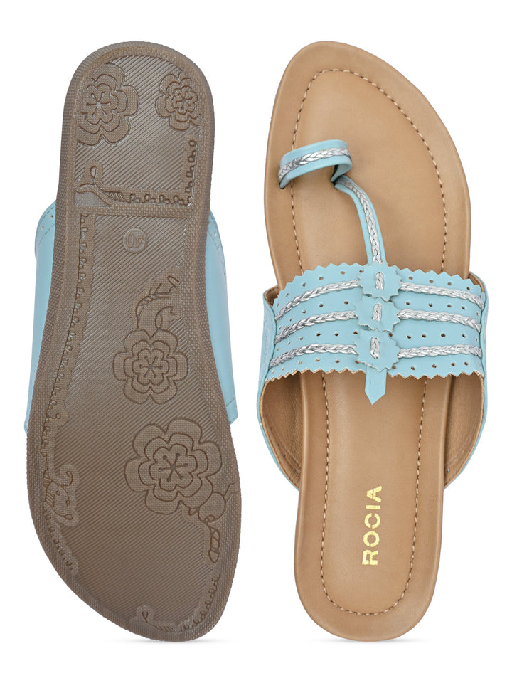 Rocia By Regal Blue Women Casual Kolhapuri Flats