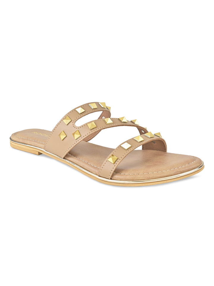 Rocia By Regal Beige Women Zig Zag Studded Flats