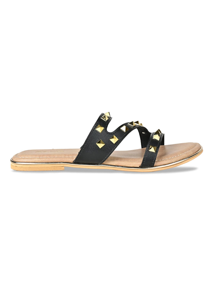 Rocia By Regal Black Women Zig Zag Studded Flats