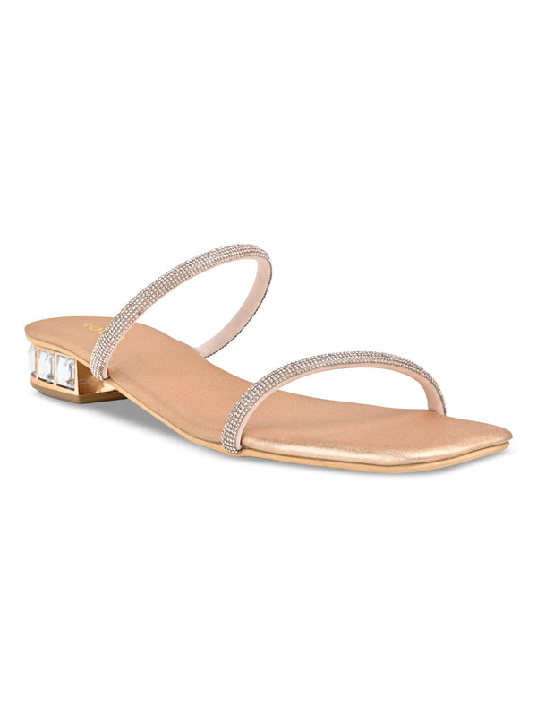 Rocia By Regal Rose Gold Women Diamante Studded Slip On Sandals