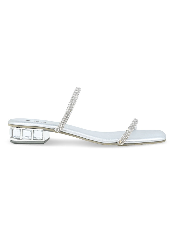 Rocia By Regal Silver Women Diamante Studded Slip On Sandals