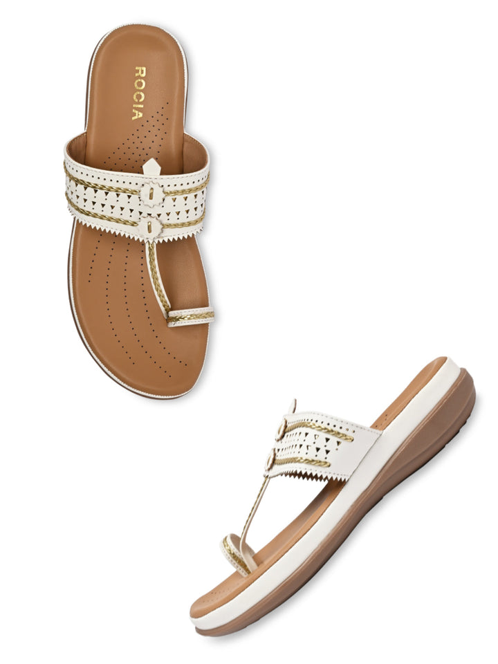 Rocia By Regal White Women Kolhapuri Flat Comfort Sandals
