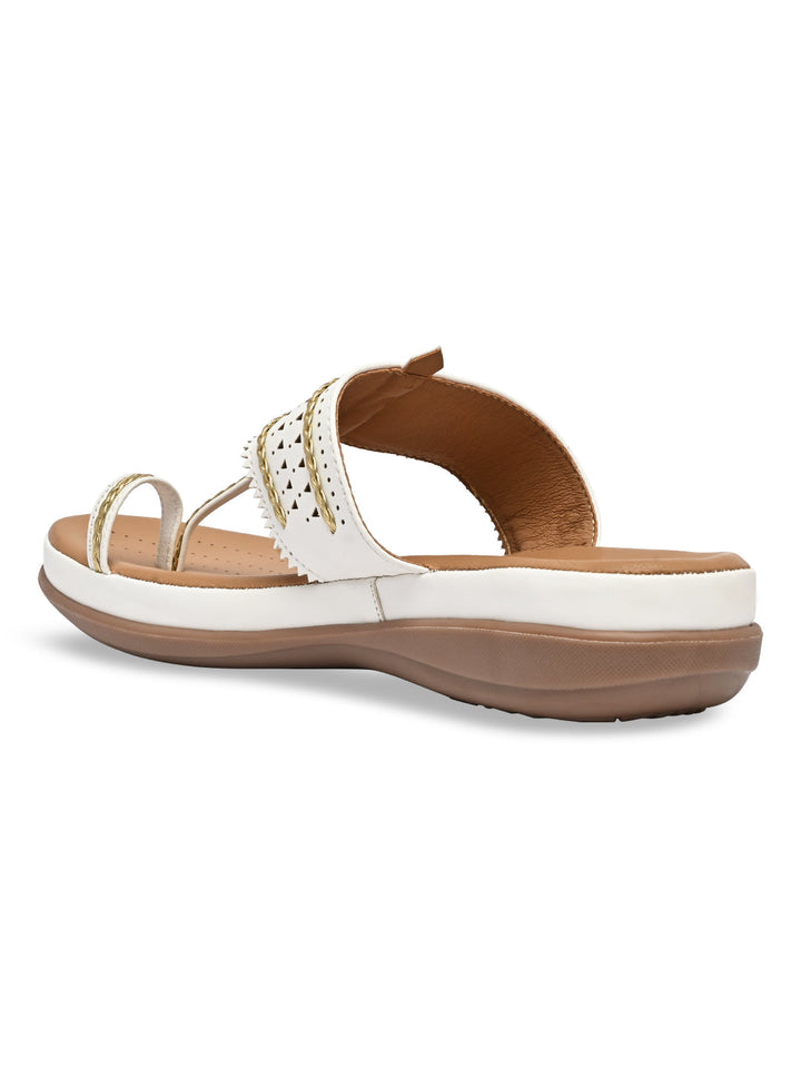 Rocia By Regal White Women Kolhapuri Flat Comfort Sandals