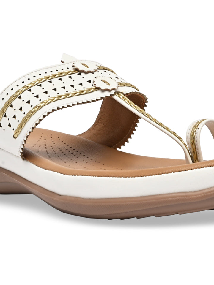 Rocia By Regal White Women Kolhapuri Flat Comfort Sandals