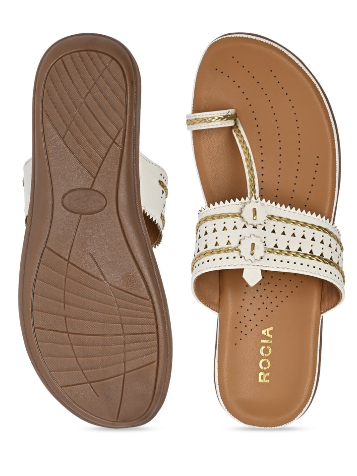 Rocia By Regal White Women Kolhapuri Flat Comfort Sandals