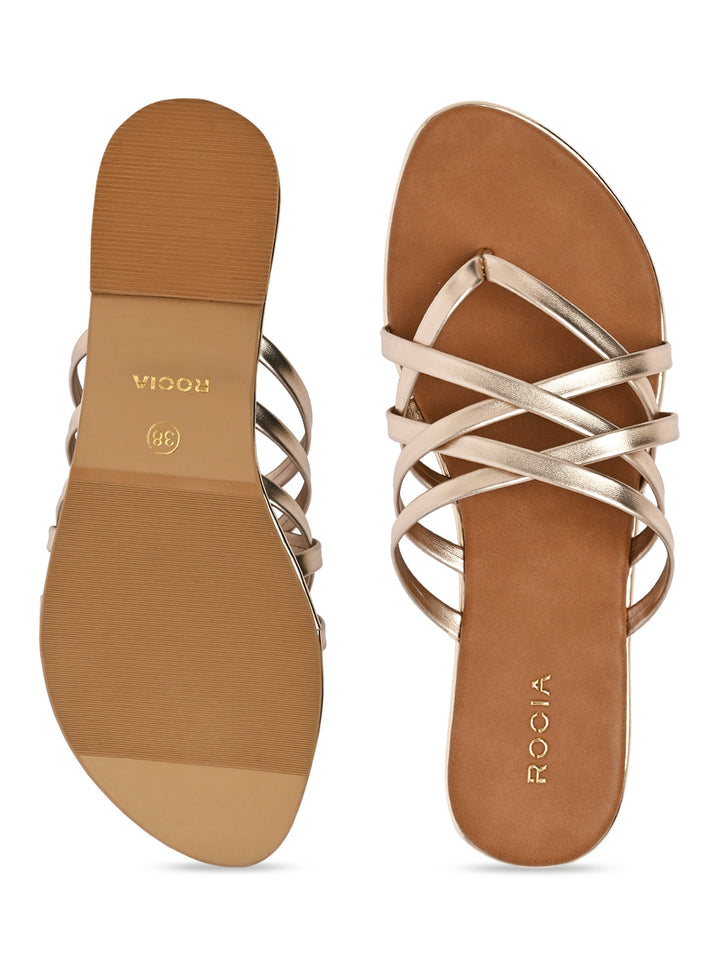 Rocia By Regal Rose Gold Women Strappy Flats