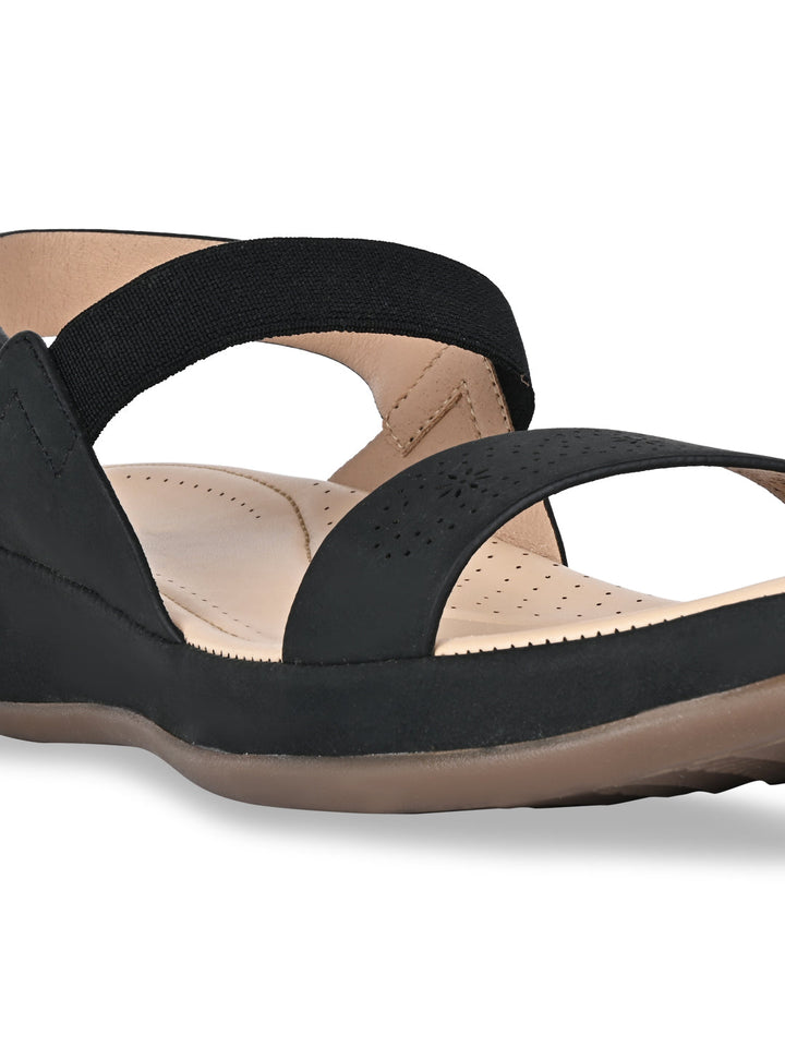 Rocia By Regal Black Women Laser Cut Comfort Sandals