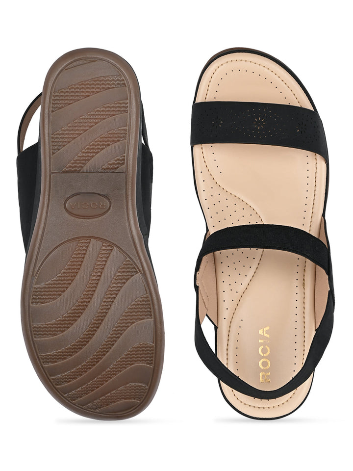 Rocia By Regal Black Women Laser Cut Comfort Sandals