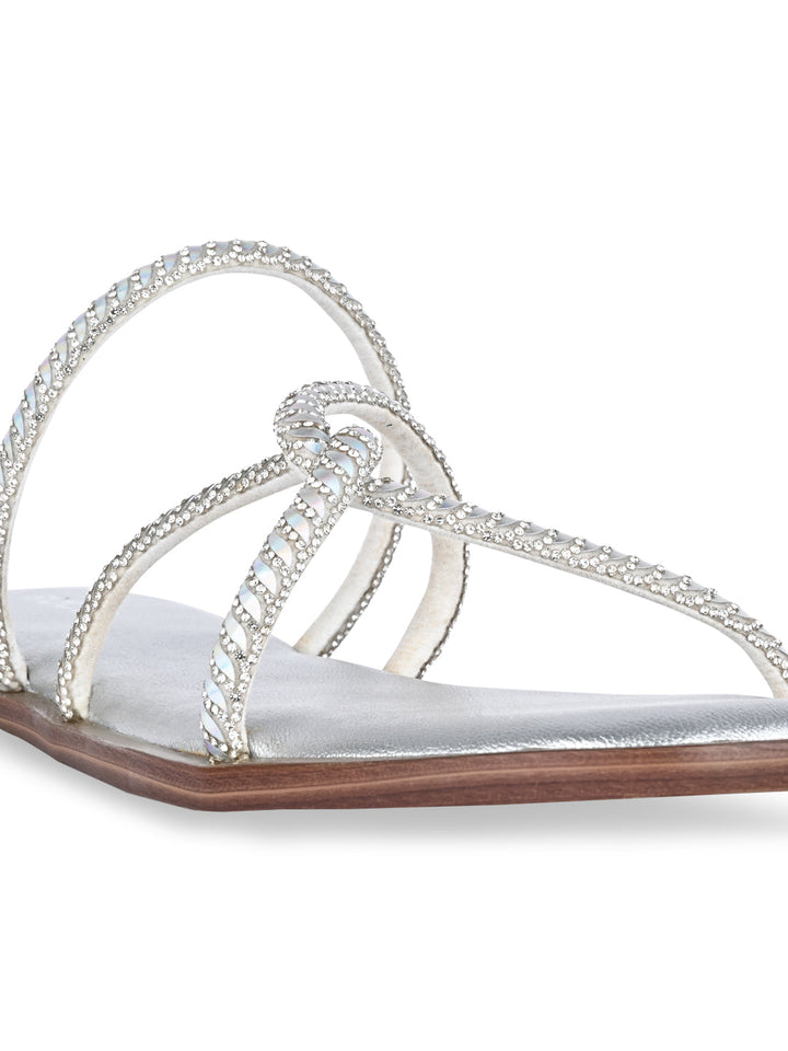 Rocia By Regal Silver Women Strappy Diamond Embellished Flats