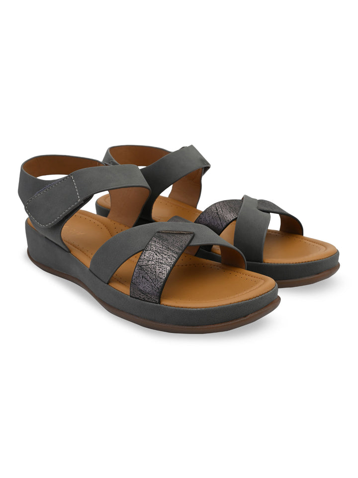 Rocia By Regal Gun Metal Women Casual Comfort Flat Sandals