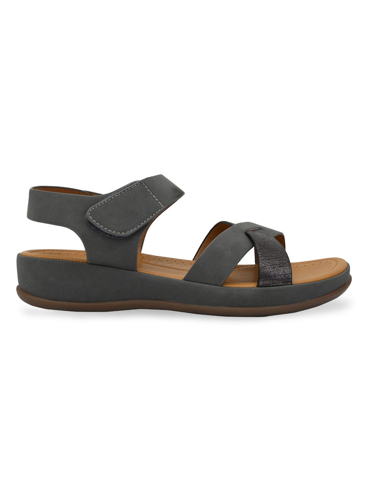 Rocia By Regal Gun Metal Women Casual Comfort Flat Sandals