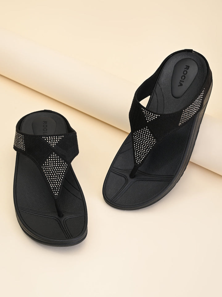 Rocia By Regal Black Women Diamante Studded Flats
