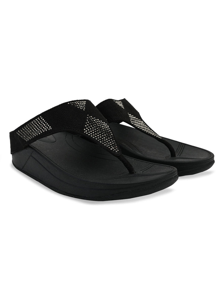 Rocia By Regal Black Women Diamante Studded Flats