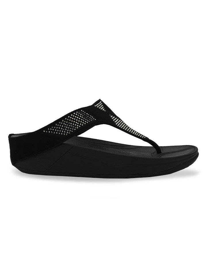 Rocia By Regal Black Women Diamante Studded Flats