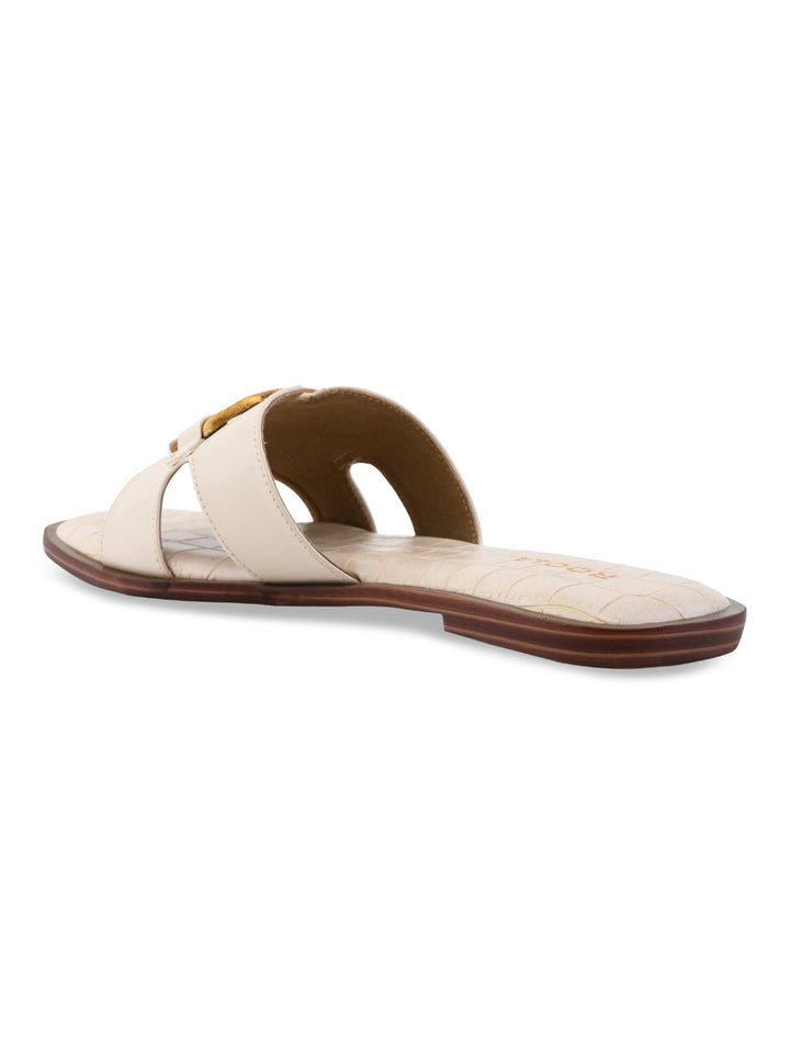 Rocia By Regal Cream Women Casual Buckled Flats
