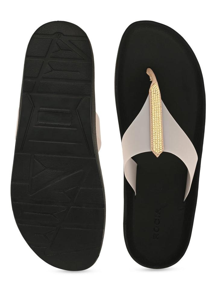 Rocia By Regal Beige Women Diamond Studded Vinyl Flats
