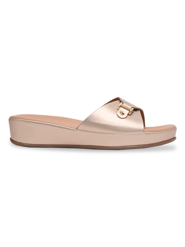 Rocia By Regal Gold Women Slip On Buckled Flats