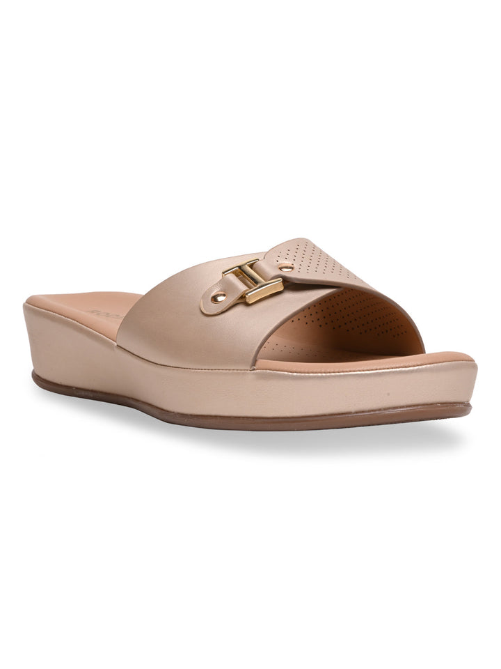 Rocia By Regal Gold Women Slip On Buckled Flats