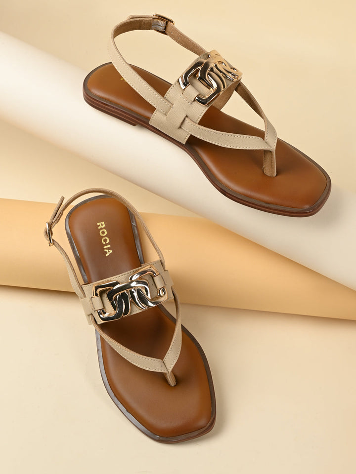 Rocia By Regal Beige Women Buckled Backstrap Sandals