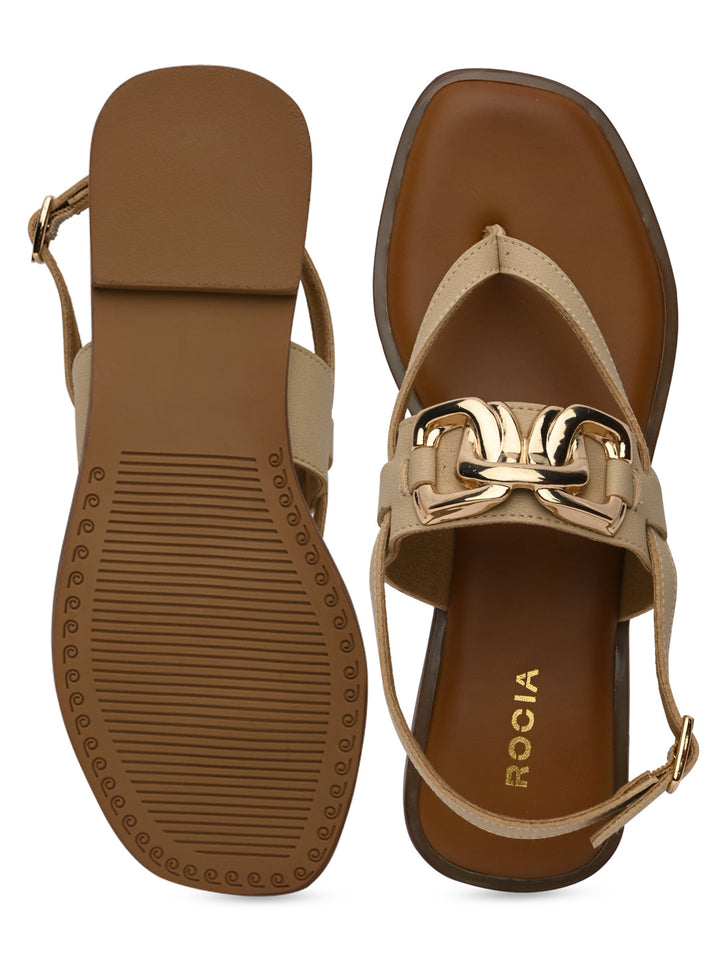 Rocia By Regal Beige Women Buckled Backstrap Sandals