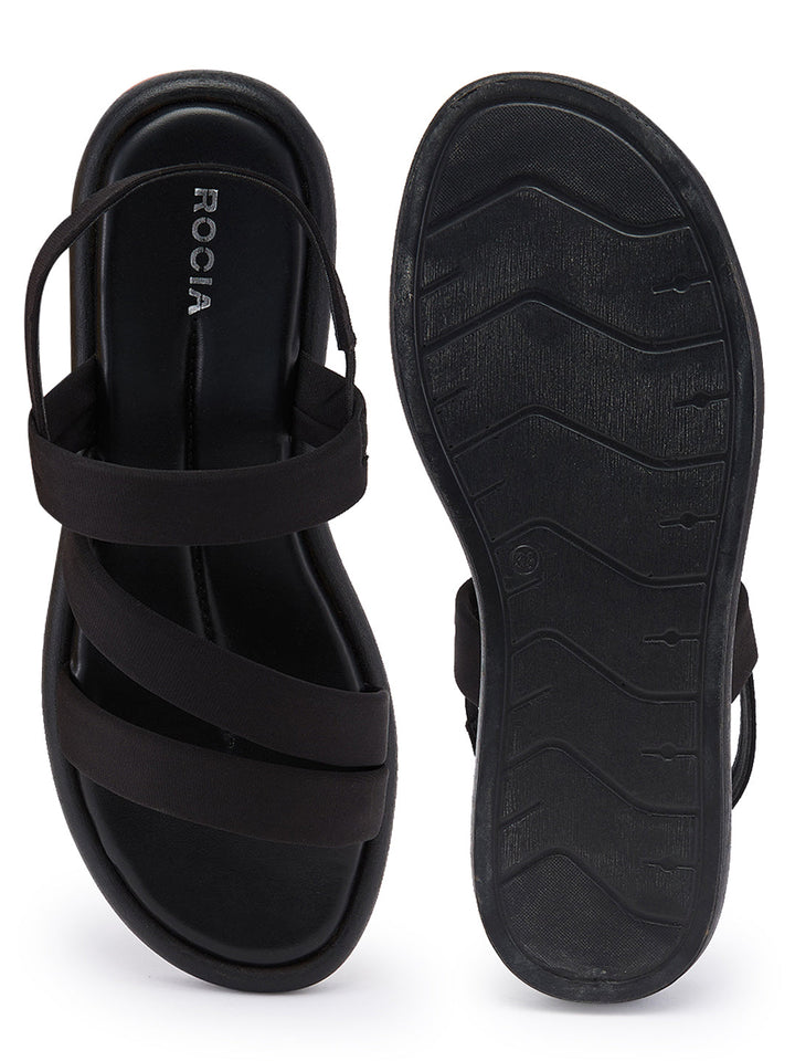 Rocia By Regal Black Women Zig-Zag Strappy Flats