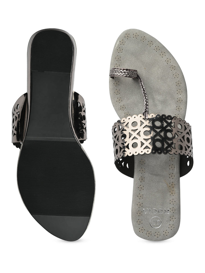 Rocia By Regal Gun Metal Women Laser Cut Flats